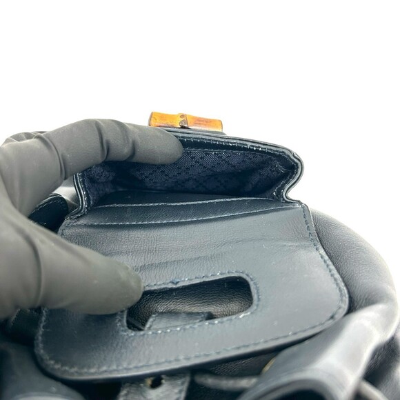 GUCCI (Old Gucci) Vintage Bamboo Leather Backpack Mini Navy Blue ni3-1 - Picture 10 of 10